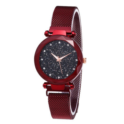 

Fashion Women Watches Mesh Ladies Clock Magnet Buckle Starry Diamond Geometric Surface Casual Women Quartz Wristwatch