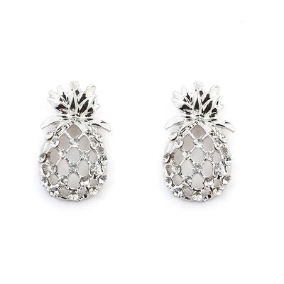 

1 Pair Fashion Personality Silver Blue Crystal Pineapple Earrings Imitation Diamonds Exquisite Women