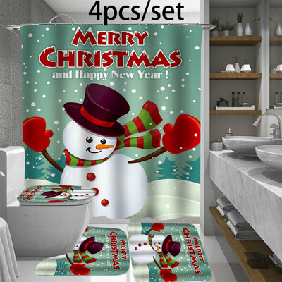 

Bathroom Accessory Waterproof Shower Curtain Christmas Serie Toilet Cover Mat