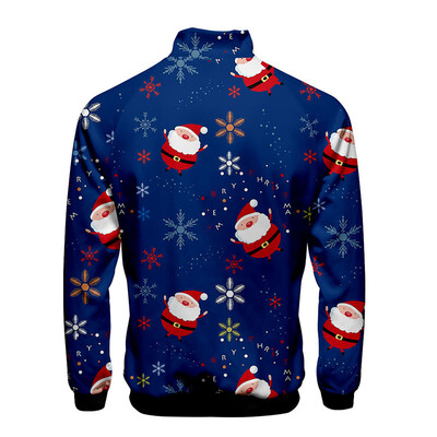 

Christmas Jacket Fashion 3D Color Printing Stand Collar Zipper Christmas Coat Santa Claus Print Color Long Sleeve Jacket
