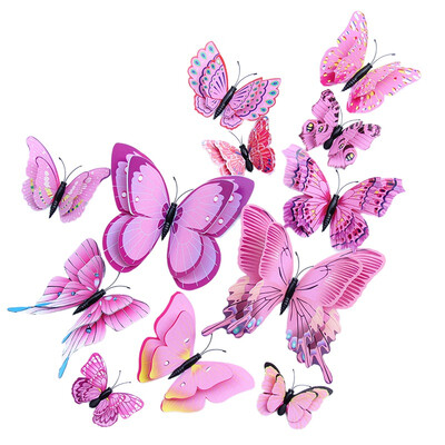 

PVC 3D Butterfly Stickers Magnetic Butterfly Fridge Sticker Cartoon Coloful Animal Home Wall Decoration Magnetic Sticker 12pcs