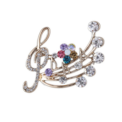 

2019 Fashion Female Jewelry Sweater Dresses Brooch Pins Simple Delicate Crystal Musical Note Blossom Brooches