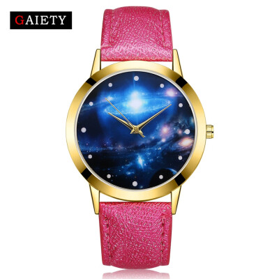 

〖Follure〗Women Fashion Starry Sky Leather Band Analog Quartz Round Wrist Watch Watches BK