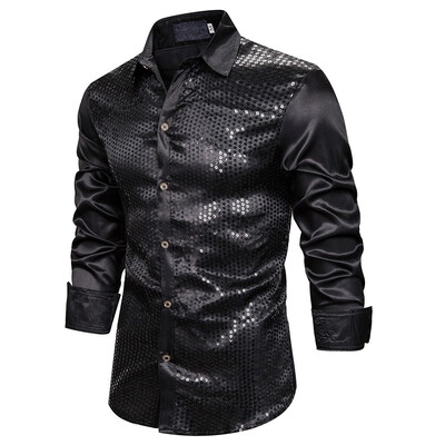 

Tailored Mens Solid Button Slim Fit Turn-Down Collar Long Sleeve Top Blouse Shirt