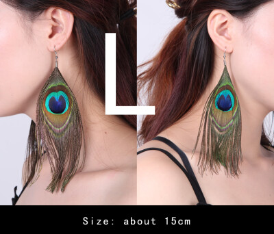 

Lady Peacock Feather Earrings Dangle Style Studs Earrings Jewelry Gift