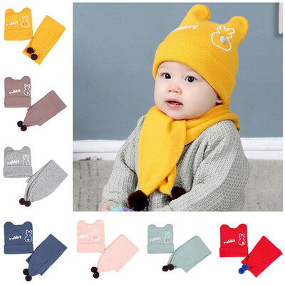 

Winter Warm Cartoon Rabbit Hat And Scarf Sets Children Kids Cute Knit Caps Scarves For Baby Girls Boys