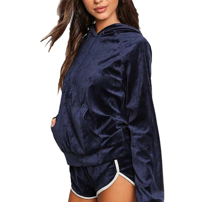 

Autumn Polyester Tracksuit Womens Two Piece Set Hooded Hoodies short Pants Casual Sporting Suits