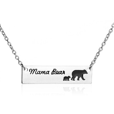 

New Mama Bear Children Mom Pet Tag Pendant Necklace Jewelry Mom Gift Family Love