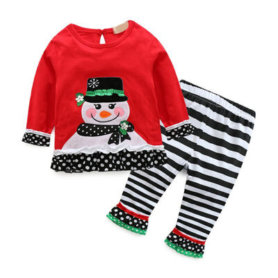 

2Pcs Kids Clothes Autumn Winter Baby Girl Cartoon Printing Tops Striped Trousers Christmas 2Pcs set Toddler Clothing