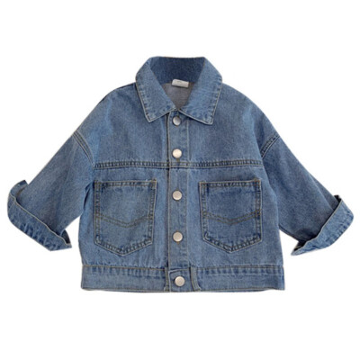 

New Autumn Baby Girls Set 1-7T Children Set Cute Solid Color Comfort Slim Cotton Jacket Warm Coat Denim Tops