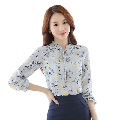 

Autumn Ladies Chiffon Blouse Long Sleeve Shirts Casual Print Floral Tops Women Clothing