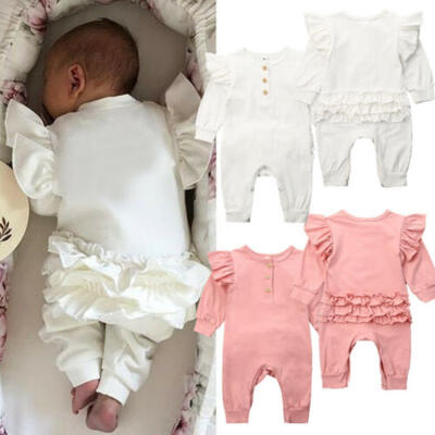 

Newborn Baby Girl Winter Clothes Long Sleeve Ruffle Romper Bodysuit Solid Outfit
