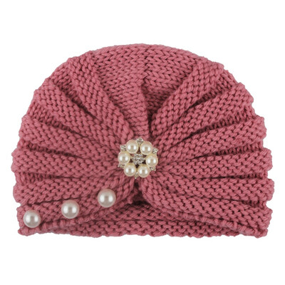 

Autumn Soft Cute Newborn Baby Pearl Design Girls Caps Infant Knitted Hat Turban Elastic Cap New