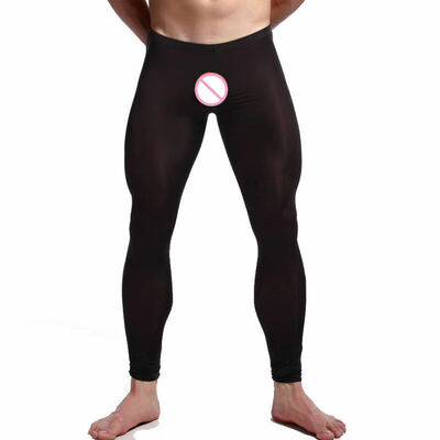 

Sexy Men See-though Long Johns Tights Sheer Trousers Bulge Pouch Pants Underwear