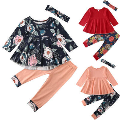 

Toddler Baby Girl Clothes Set Tops T-shirt Floral Pants Leggings Headband Outfit