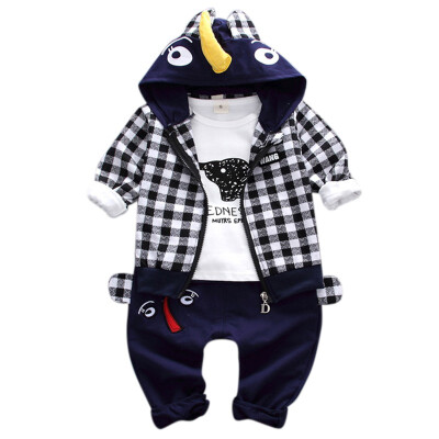 

2019 New Autumn Baby Boys Blouse Pants Sets Long Sleeve Letter Print TopsPlaid Hooded CoatPants Trouser Costume Set