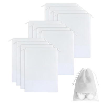 

12 Pieces Travel Shoe Bag Large Shoe Organizer Pouch Non-woven Storage Bag with Transparent Window&Drawstring Size 1 White