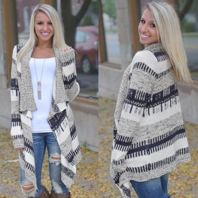 

Toponeto Women Casual Long Sleeve Cardigan Autumn Striped Loose Outwear Cardigans