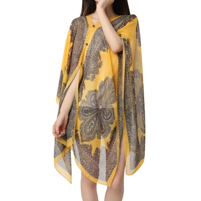 

Summer 2017 Vintage Women Floral Print Cover Up Top Blouse 34 Sleeve Casual Beach Boho Cover Up Long Tops New