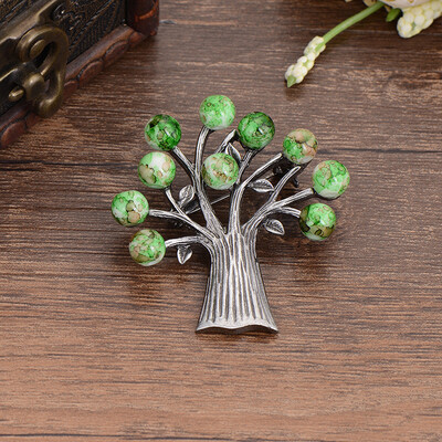 

Cute Natural Stone Bead Tree Brooch for Women Antique Silver Color Vintage Collar Brooches Pins Jewelry Brand Corsages
