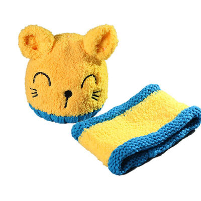 

1 set Winter Warm Baby Girls Boys HatScarf set Toddler Baby Hat Caps Knitted Children Cartoon Soft Cat Ear Hats Ring Scarf