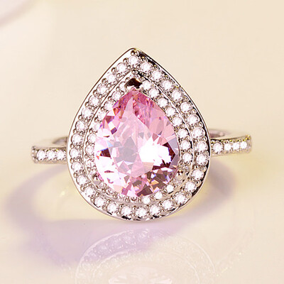 

High Quality Drop Green Crystal Cubic Zirconia Stone Rings For Women Jewelry Water Droplet Pear Ring