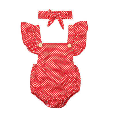 

2PcsSet Summer Newborn Baby Girls Rompers Set Flare Sleeve Dot Print With Headband