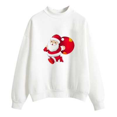 

Halloween Women Brushed Sweatshirt Autumn Winter Long-sleeved Santa Claus Christmas Tree Print Sweatshirt Happy Halloween
