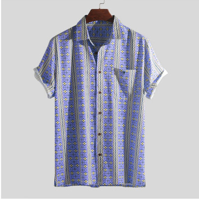 

Toponeto Mens Colorful Stripe Summer Short Sleeve Loose Buttons Casual Shirt Blouse