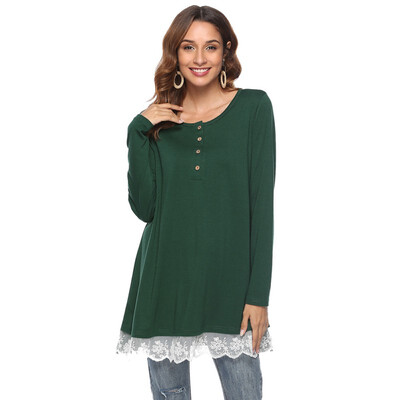 

2018 women tops Autumn sexy Casual Long Sleeve cover up O-Neck Button Solid Lace Shirt tops&blouses