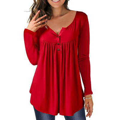 

Button Women Sexy Loose Long Sleeve Solid Color Casual Spring Versatile Loose Tops