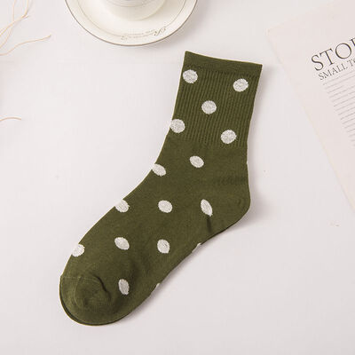 

1 Pairs Women Socks Solid Color Cotton Female Middle Tube Loose Retro Casual Style Polka Dot Harajuku Ankle Socks