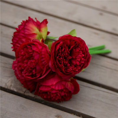 

European Artificial Flower Hand Tied Five Heads Peony Simulation Silk Flowers Home Decoration Fake Flower Wedding Ornaments