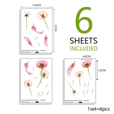 

6PcsSet Dandelion Feathers Wall Stickers Removable Self-adhesive Art Home Decors Bedroom Decorations