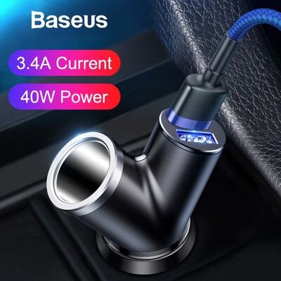 

Baseus 3 in 1 Car charger Dual USB With Cigarette In One Y style 34A Fast Auto Car Charger for iphone Samsung XiaoMi Charging