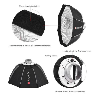 

TRIOPO 65cm Foldable 8-Pole Octagon Softbox with Soft Cloth Carrying Bag Bowens Mount for Studio Strobe Flash Light