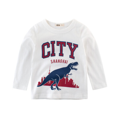 

2018 Cartoon Cotton Autumn Shirt Boy Girls Kids Clothing Children T-shirts Dinosaur Print Long Sleeve T Shirts Stripes Tops