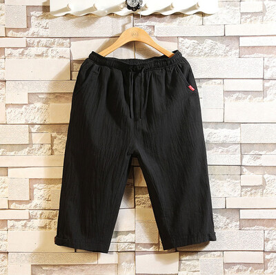 

Gobestart Mens Summer New Style Thin Retro Casua loose linen Seven-Minute Trousers