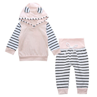 

Baby Girl Sets Clothes 2018 Spring Toddler Kids Striped Long-Sleeved Hooded Cartoon 2PCS Kids Suit Children Girls Clothing Set