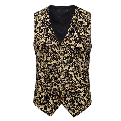 

Toponeto Mens Single-breasted Sleeveless Wedding Business Formal Tops Printing Vest