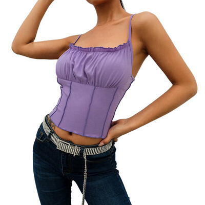 

Fashion Women camisoles Ruffled Babes Camisole Sexy Strapless Halter Summer Sling Purple Solid Color Sweet Sexy Female Camisole