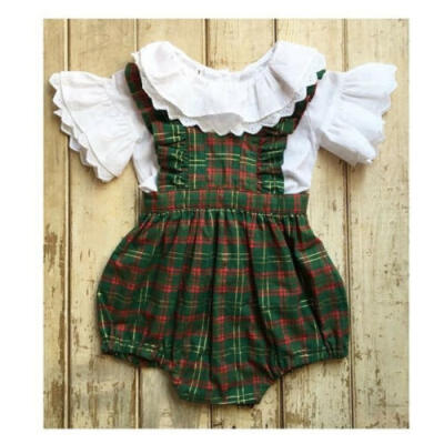 

Toddler Newborn Baby Girl Plaid Lace Long Sleeve Romper Jumpsuit Outfits Clothes