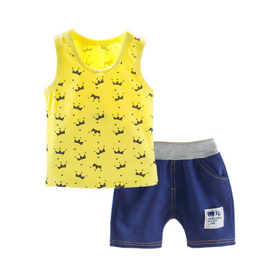 

kid clothes Summer Baby Boys Clothes Sleeveless Crown Print Tops Blouse VestFloral Shorts Children Casual Outfits Sets