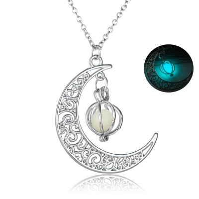 

Womens Fashion Luminous Moon Necklace Hollow Silver Necklace Christmas Gift Modern