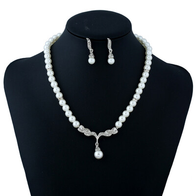 

Pearl Necklace Earring Fashion Elegant Angel Wings with Diamond Suit women jewelry