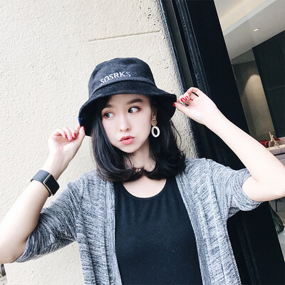 

2017 the new leisure letter corduroy fisherman hat K standard basin cap art 100 retro hat lady