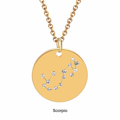 

Fashion Constellation Necklace Stainless steel zodiac round disc necklace