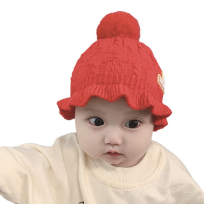 

Winter Newborn Cute Warm Kids Girls Boys Baby Ball Design Hats Cartoon Print Knitted Wool Hemming Caps