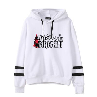 

New Christmas Women Sweatshirt Merry Bright Printed Hooded Hoodie Long Sleeve Pullover Female Sweatshirt