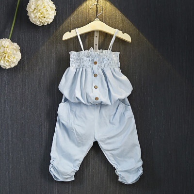 

Lovely Baby Girls Casual Summer Button Elastic Hem Cotton Sling Tops Wide Leg Pants Set 2pcs 2-7Y Cute Toddler Girl Clothes